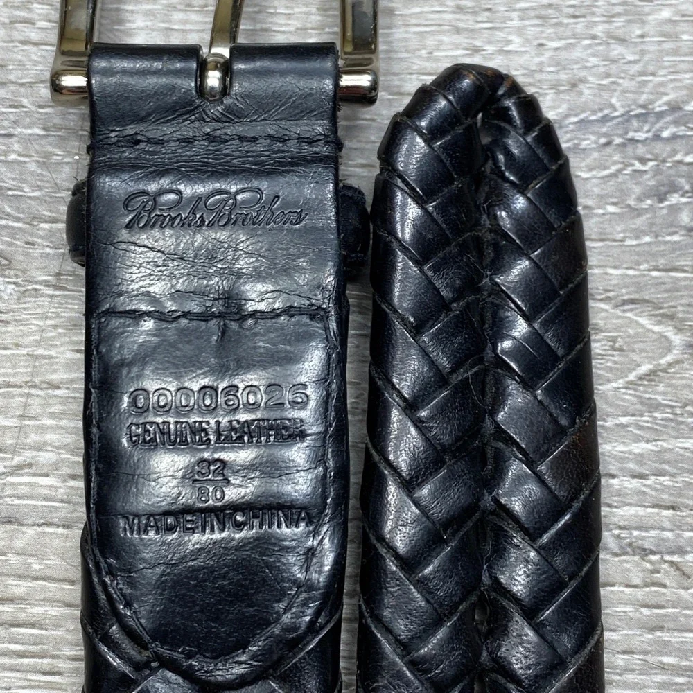 Brooks Brothers Braided Belt Mens 32 Black Genuine Leather Woven Casual Classic